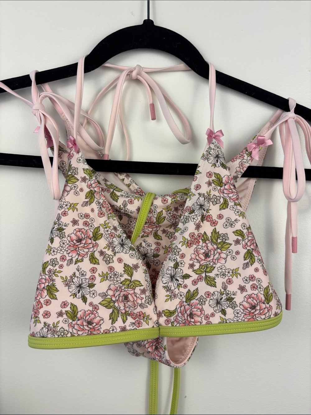 Blackbough Floral Triangle Bikini Top in Pink & Green